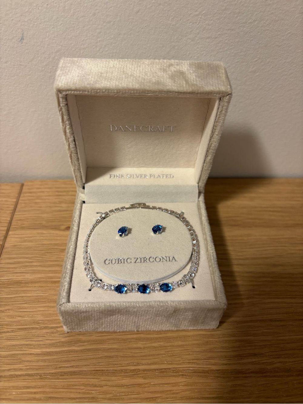 Craft Blue Cubic Zirconia Necklace with Matching Stud Earrings